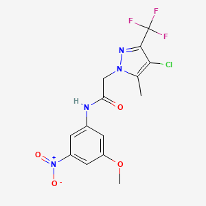 molecular formula C14H12ClF3N4O4 B3458499 2-[4-chloro-5-methyl-3-(trifluoromethyl)-1H-pyrazol-1-yl]-N-(3-methoxy-5-nitrophenyl)acetamide 