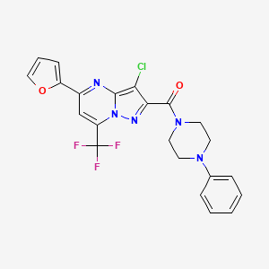 molecular formula C22H17ClF3N5O2 B3458520 3-chloro-5-(2-furyl)-2-[(4-phenyl-1-piperazinyl)carbonyl]-7-(trifluoromethyl)pyrazolo[1,5-a]pyrimidine 