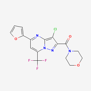 molecular formula C16H12ClF3N4O3 B3458525 3-chloro-5-(2-furyl)-2-(4-morpholinylcarbonyl)-7-(trifluoromethyl)pyrazolo[1,5-a]pyrimidine 