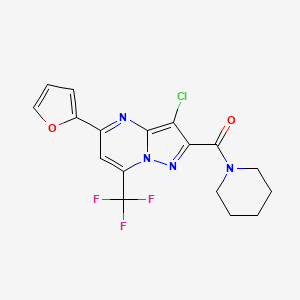 molecular formula C17H14ClF3N4O2 B3458526 3-chloro-5-(2-furyl)-2-(1-piperidinylcarbonyl)-7-(trifluoromethyl)pyrazolo[1,5-a]pyrimidine 