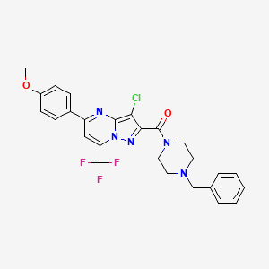 molecular formula C26H23ClF3N5O2 B3458589 2-[(4-benzyl-1-piperazinyl)carbonyl]-3-chloro-5-(4-methoxyphenyl)-7-(trifluoromethyl)pyrazolo[1,5-a]pyrimidine 