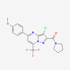 molecular formula C19H16ClF3N4O2 B3458595 3-chloro-5-(4-methoxyphenyl)-2-(1-pyrrolidinylcarbonyl)-7-(trifluoromethyl)pyrazolo[1,5-a]pyrimidine 