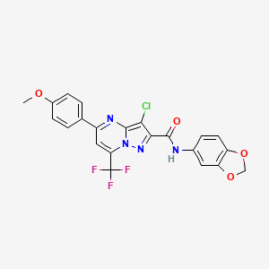 molecular formula C22H14ClF3N4O4 B3458598 N-1,3-benzodioxol-5-yl-3-chloro-5-(4-methoxyphenyl)-7-(trifluoromethyl)pyrazolo[1,5-a]pyrimidine-2-carboxamide 