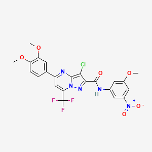 molecular formula C23H17ClF3N5O6 B3458641 3-chloro-5-(3,4-dimethoxyphenyl)-N-(3-methoxy-5-nitrophenyl)-7-(trifluoromethyl)pyrazolo[1,5-a]pyrimidine-2-carboxamide 