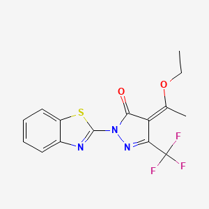 molecular formula C15H12F3N3O2S B3458839 2-(1,3-benzothiazol-2-yl)-4-(1-ethoxyethylidene)-5-(trifluoromethyl)-2,4-dihydro-3H-pyrazol-3-one 