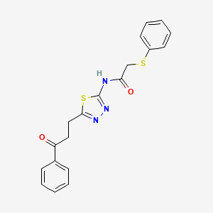 molecular formula C19H17N3O2S2 B3458894 N-[5-(3-oxo-3-phenylpropyl)-1,3,4-thiadiazol-2-yl]-2-(phenylthio)acetamide 
