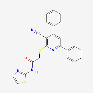 molecular formula C23H16N4OS2 B3459143 2-[(3-cyano-4,6-diphenyl-2-pyridinyl)thio]-N-1,3-thiazol-2-ylacetamide 