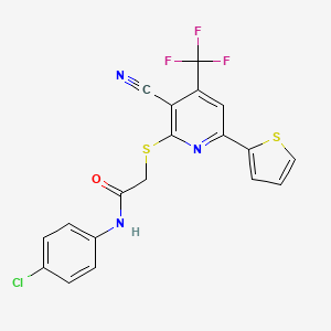 molecular formula C19H11ClF3N3OS2 B3459146 N-(4-chlorophenyl)-2-{[3-cyano-6-(2-thienyl)-4-(trifluoromethyl)-2-pyridinyl]thio}acetamide CAS No. 331466-62-7