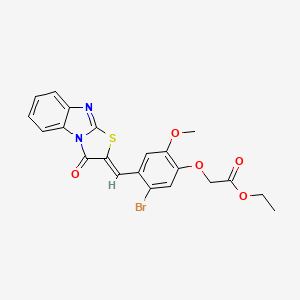 molecular formula C21H17BrN2O5S B3459175 ethyl {5-bromo-2-methoxy-4-[(3-oxo[1,3]thiazolo[3,2-a]benzimidazol-2(3H)-ylidene)methyl]phenoxy}acetate 
