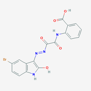 molecular formula C17H11BrN4O5 B034594 Benzoic acid, 2-((((5-bromo-1,2-dihydro-2-oxo-3H-indol-3-ylidene)hydrazino)oxoacetyl)amino)- CAS No. 108097-99-0
