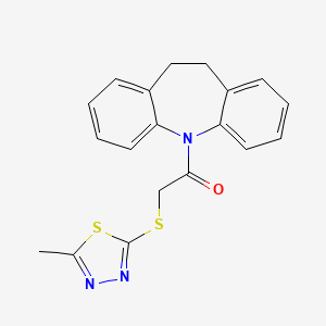 molecular formula C19H17N3OS2 B3459546 5-{[(5-methyl-1,3,4-thiadiazol-2-yl)thio]acetyl}-10,11-dihydro-5H-dibenzo[b,f]azepine 