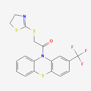 molecular formula C18H13F3N2OS3 B3459551 10-[(4,5-dihydro-1,3-thiazol-2-ylthio)acetyl]-2-(trifluoromethyl)-10H-phenothiazine 