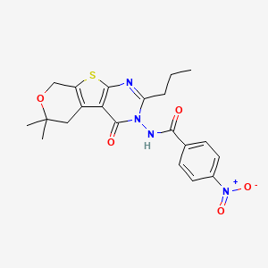 molecular formula C21H22N4O5S B3459569 N-(6,6-dimethyl-4-oxo-2-propyl-5,8-dihydro-4H-pyrano[4',3':4,5]thieno[2,3-d]pyrimidin-3(6H)-yl)-4-nitrobenzamide 