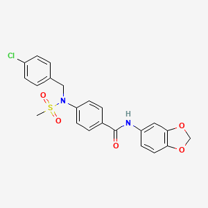 molecular formula C22H19ClN2O5S B3459684 N-1,3-benzodioxol-5-yl-4-[(4-chlorobenzyl)(methylsulfonyl)amino]benzamide 