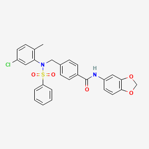 molecular formula C28H23ClN2O5S B3459691 N-1,3-benzodioxol-5-yl-4-{[(5-chloro-2-methylphenyl)(phenylsulfonyl)amino]methyl}benzamide 