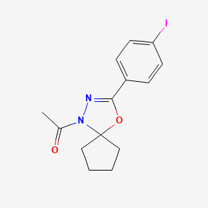 molecular formula C14H15IN2O2 B3459693 1-acetyl-3-(4-iodophenyl)-4-oxa-1,2-diazaspiro[4.4]non-2-ene 