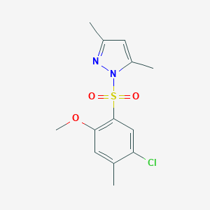 molecular formula C13H15ClN2O3S B346024 1-((5-chloro-2-methoxy-4-methylphenyl)sulfonyl)-3,5-dimethyl-1H-pyrazole CAS No. 944780-34-1