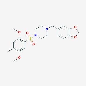 molecular formula C21H26N2O6S B346036 1-(1,3-Benzodioxol-5-ylmethyl)-4-(2,5-dimethoxy-4-methylphenyl)sulfonylpiperazine CAS No. 879052-36-5