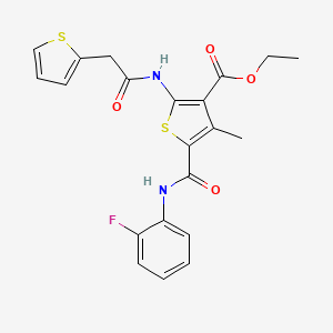 molecular formula C21H19FN2O4S2 B3462186 ethyl 5-{[(2-fluorophenyl)amino]carbonyl}-4-methyl-2-[(2-thienylacetyl)amino]-3-thiophenecarboxylate 