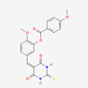 molecular formula C20H16N2O6S B3462404 5-[(4,6-dioxo-2-thioxotetrahydro-5(2H)-pyrimidinylidene)methyl]-2-methoxyphenyl 4-methoxybenzoate 