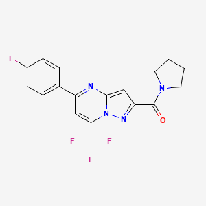 molecular formula C18H14F4N4O B3462505 5-(4-fluorophenyl)-2-(1-pyrrolidinylcarbonyl)-7-(trifluoromethyl)pyrazolo[1,5-a]pyrimidine 