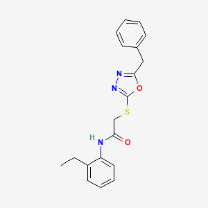 molecular formula C19H19N3O2S B3462673 2-[(5-benzyl-1,3,4-oxadiazol-2-yl)thio]-N-(2-ethylphenyl)acetamide 