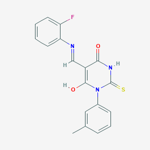 5-{[(2-fluorophenyl)amino]methylene}-1-(3-methylphenyl)-2-thioxodihydro-4,6(1H,5H)-pyrimidinedione