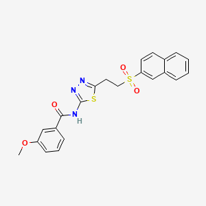 molecular formula C22H19N3O4S2 B3463160 3-methoxy-N-{5-[2-(2-naphthylsulfonyl)ethyl]-1,3,4-thiadiazol-2-yl}benzamide 