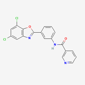 molecular formula C19H11Cl2N3O2 B3463352 N-[3-(5,7-dichloro-1,3-benzoxazol-2-yl)phenyl]pyridine-3-carboxamide 