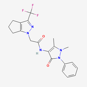 molecular formula C20H20F3N5O2 B3463722 N-(1,5-dimethyl-3-oxo-2-phenyl-2,3-dihydro-1H-pyrazol-4-yl)-2-[3-(trifluoromethyl)-5,6-dihydrocyclopenta[c]pyrazol-1(4H)-yl]acetamide 