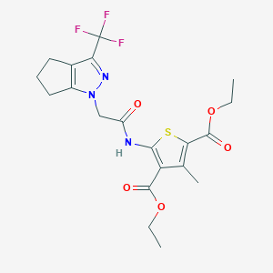 2,4-DIETHYL 3-METHYL-5-{2-[3-(TRIFLUOROMETHYL)-1H,4H,5H,6H-CYCLOPENTA[C]PYRAZOL-1-YL]ACETAMIDO}THIOPHENE-2,4-DICARBOXYLATE