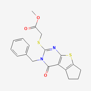 molecular formula C19H18N2O3S2 B3463930 methyl [(3-benzyl-4-oxo-3,5,6,7-tetrahydro-4H-cyclopenta[4,5]thieno[2,3-d]pyrimidin-2-yl)thio]acetate 