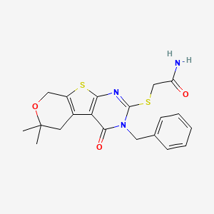 2-[(4-benzyl-12,12-dimethyl-3-oxo-11-oxa-8-thia-4,6-diazatricyclo[7.4.0.02,7]trideca-1(9),2(7),5-trien-5-yl)sulfanyl]acetamide