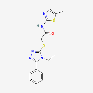 molecular formula C16H17N5OS2 B3463981 2-[(4-ethyl-5-phenyl-4H-1,2,4-triazol-3-yl)thio]-N-(5-methyl-1,3-thiazol-2-yl)acetamide 