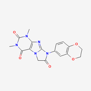 molecular formula C17H15N5O5 B3464000 8-(2,3-dihydro-1,4-benzodioxin-6-yl)-1,3-dimethyl-1H-imidazo[2,1-f]purine-2,4,7(3H,6H,8H)-trione 