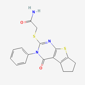 molecular formula C17H15N3O2S2 B3464030 2-[(4-oxo-3-phenyl-3,5,6,7-tetrahydro-4H-cyclopenta[4,5]thieno[2,3-d]pyrimidin-2-yl)thio]acetamide 