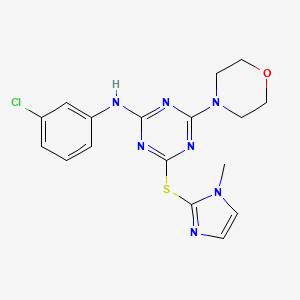 molecular formula C17H18ClN7OS B3464333 N-(3-chlorophenyl)-4-[(1-methyl-1H-imidazol-2-yl)thio]-6-(4-morpholinyl)-1,3,5-triazin-2-amine 