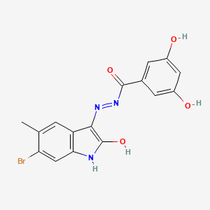 molecular formula C16H12BrN3O4 B3464519 N'-(6-bromo-5-methyl-2-oxo-1,2-dihydro-3H-indol-3-ylidene)-3,5-dihydroxybenzohydrazide 