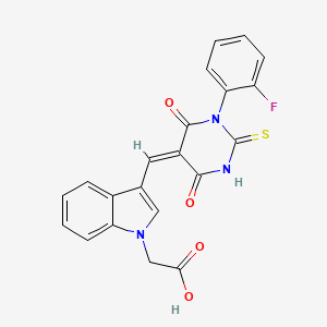 molecular formula C21H14FN3O4S B3464611 (3-{[1-(2-fluorophenyl)-4,6-dioxo-2-thioxotetrahydro-5(2H)-pyrimidinylidene]methyl}-1H-indol-1-yl)acetic acid 