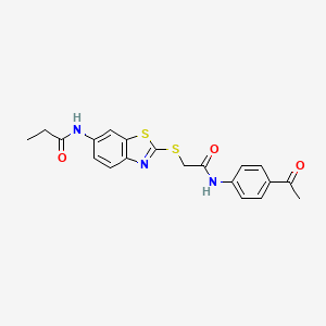 molecular formula C20H19N3O3S2 B3464631 N-[2-({2-[(4-acetylphenyl)amino]-2-oxoethyl}thio)-1,3-benzothiazol-6-yl]propanamide 