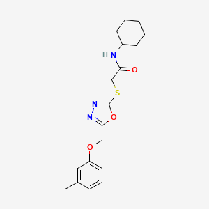 molecular formula C18H23N3O3S B3464642 N-cyclohexyl-2-({5-[(3-methylphenoxy)methyl]-1,3,4-oxadiazol-2-yl}thio)acetamide 