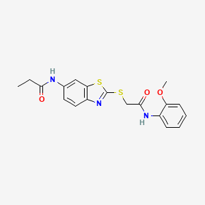 molecular formula C19H19N3O3S2 B3464874 N-[2-({2-[(2-methoxyphenyl)amino]-2-oxoethyl}thio)-1,3-benzothiazol-6-yl]propanamide 