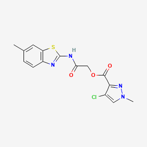 molecular formula C15H13ClN4O3S B3465093 2-[(6-methyl-1,3-benzothiazol-2-yl)amino]-2-oxoethyl 4-chloro-1-methyl-1H-pyrazole-3-carboxylate 