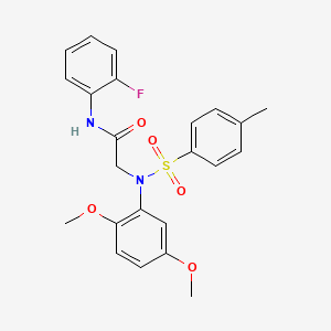 molecular formula C23H23FN2O5S B3465200 N~2~-(2,5-dimethoxyphenyl)-N~1~-(2-fluorophenyl)-N~2~-[(4-methylphenyl)sulfonyl]glycinamide 