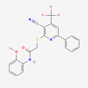 molecular formula C22H16F3N3O2S B3465300 2-{[3-cyano-6-phenyl-4-(trifluoromethyl)-2-pyridinyl]thio}-N-(2-methoxyphenyl)acetamide 