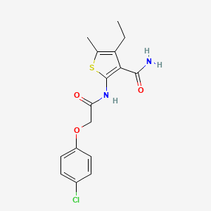 molecular formula C16H17ClN2O3S B3465309 2-{[(4-chlorophenoxy)acetyl]amino}-4-ethyl-5-methyl-3-thiophenecarboxamide 