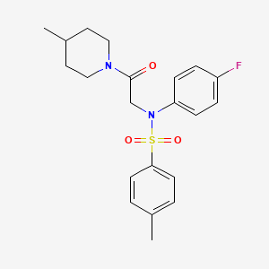 molecular formula C21H25FN2O3S B3465341 N-(4-fluorophenyl)-4-methyl-N-[2-(4-methyl-1-piperidinyl)-2-oxoethyl]benzenesulfonamide 