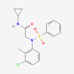 molecular formula C18H19ClN2O3S B3465546 N~2~-(3-chloro-2-methylphenyl)-N~1~-cyclopropyl-N~2~-(phenylsulfonyl)glycinamide 