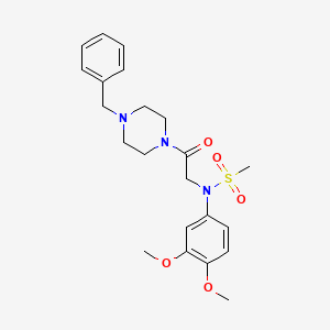 molecular formula C22H29N3O5S B3465918 N-[2-(4-benzyl-1-piperazinyl)-2-oxoethyl]-N-(3,4-dimethoxyphenyl)methanesulfonamide 