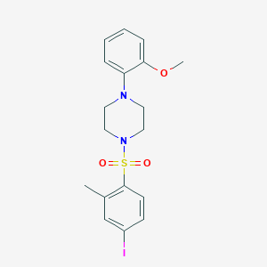 molecular formula C18H21IN2O3S B346595 2-{4-[(4-Iodo-2-methylphenyl)sulfonyl]-1-piperazinyl}phenyl methyl ether 